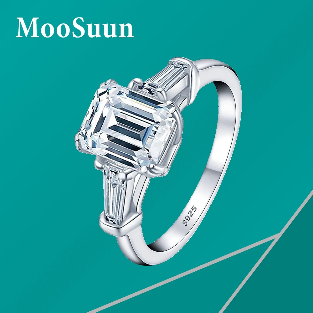 

MooSuun 2.0ct 4.0ct 5.0ct Emerald Cut Moissanite Diamond Ring for Women S925 Sterling Silver Lab Sapphire Engagment Ring Gift