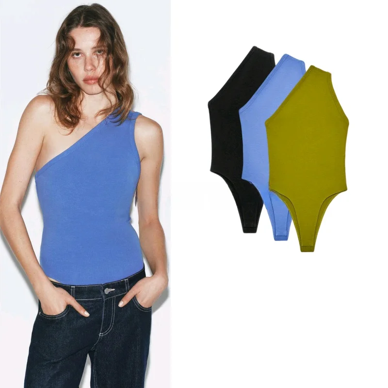 

Весенний новый женский сексуальный асимметричный комбинезон без рукавов с высокой талией, прямым кроем и короткими штанинами из полиэстера, в повседневном стиле