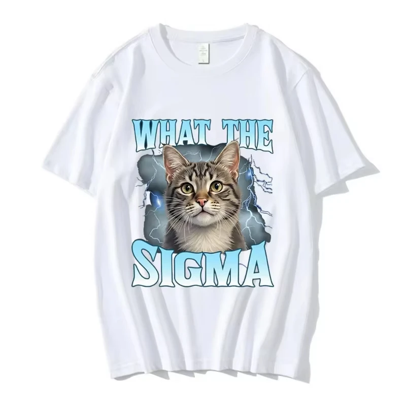 

Футболки с забавным мемом-котом What The Sigma, мужские и женские хлопковые повседневные футболки оверсайз с короткими рукавами, модная хлопковая футболка
