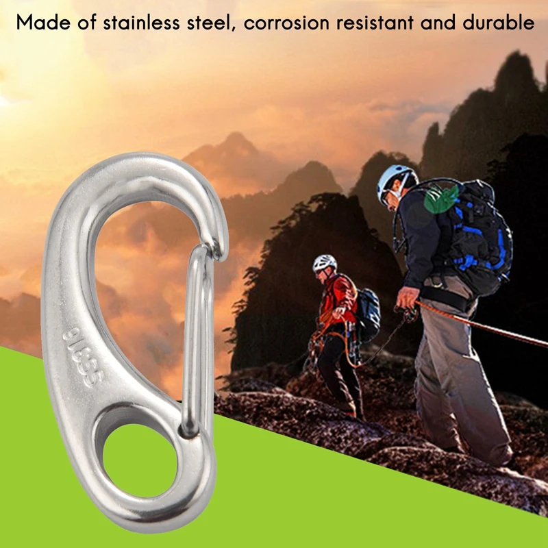 2PCS Boat Marine Stainless Steel Egg Shape Spring Snap Hook Clips Quick Carabiner Outdoor Buckle