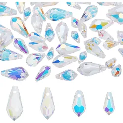 48 Pcs Teardrop Beads 4 Style Clear Grid Teardrops AB Top Drilled Faceted Teardrop Glass Beads Chandelier Dangle