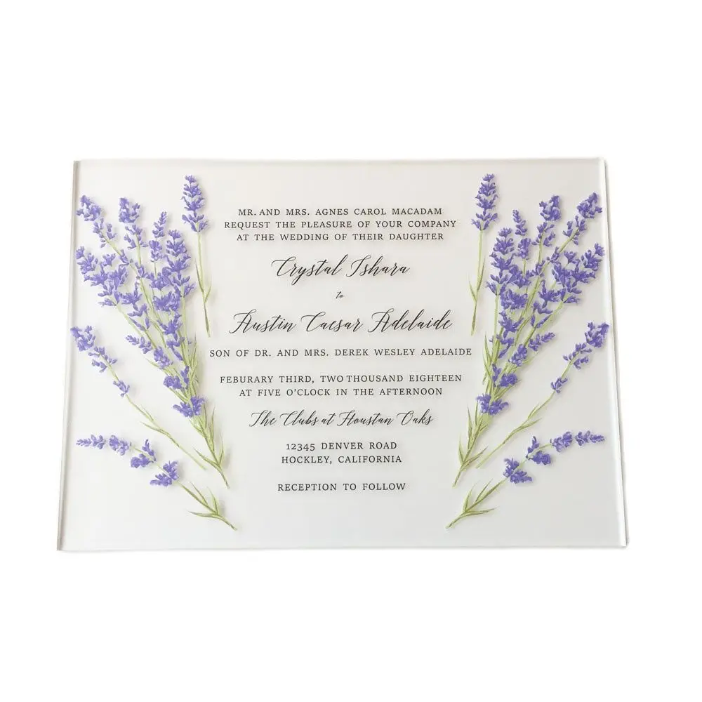 

Customized Romantic Water Color Style 5x7inch Frosted Acrylic Wedding Invitation Cards 100 Sets Per Lot