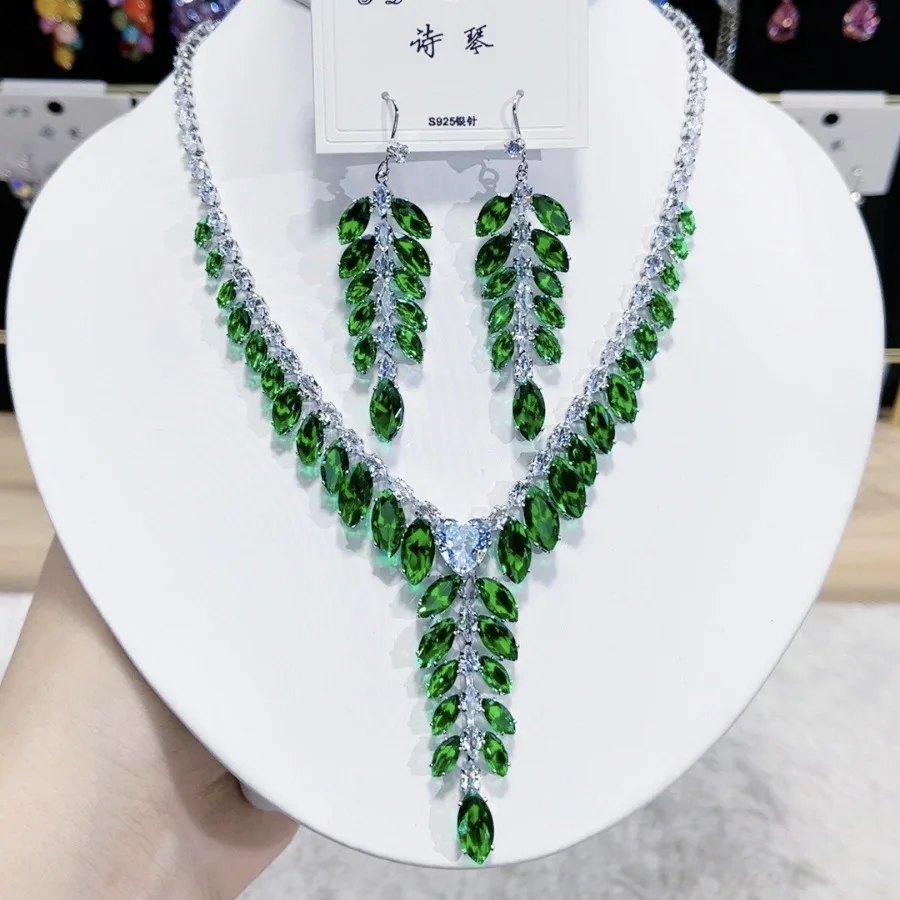 

Fashion Trend Copper Zircon Luxury Necklace Earring Set Heavy Industry High-end Wheat Ear Banquet Gift Jewelry Setewelry Set