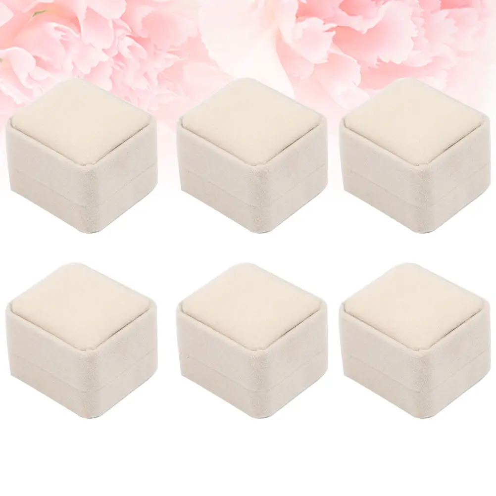 

6Pcs Flannel Jewelry Storage Boxes Unique Rings Packaging Case Organizer for Earrings Necklaces Display Jewelry Box Beige