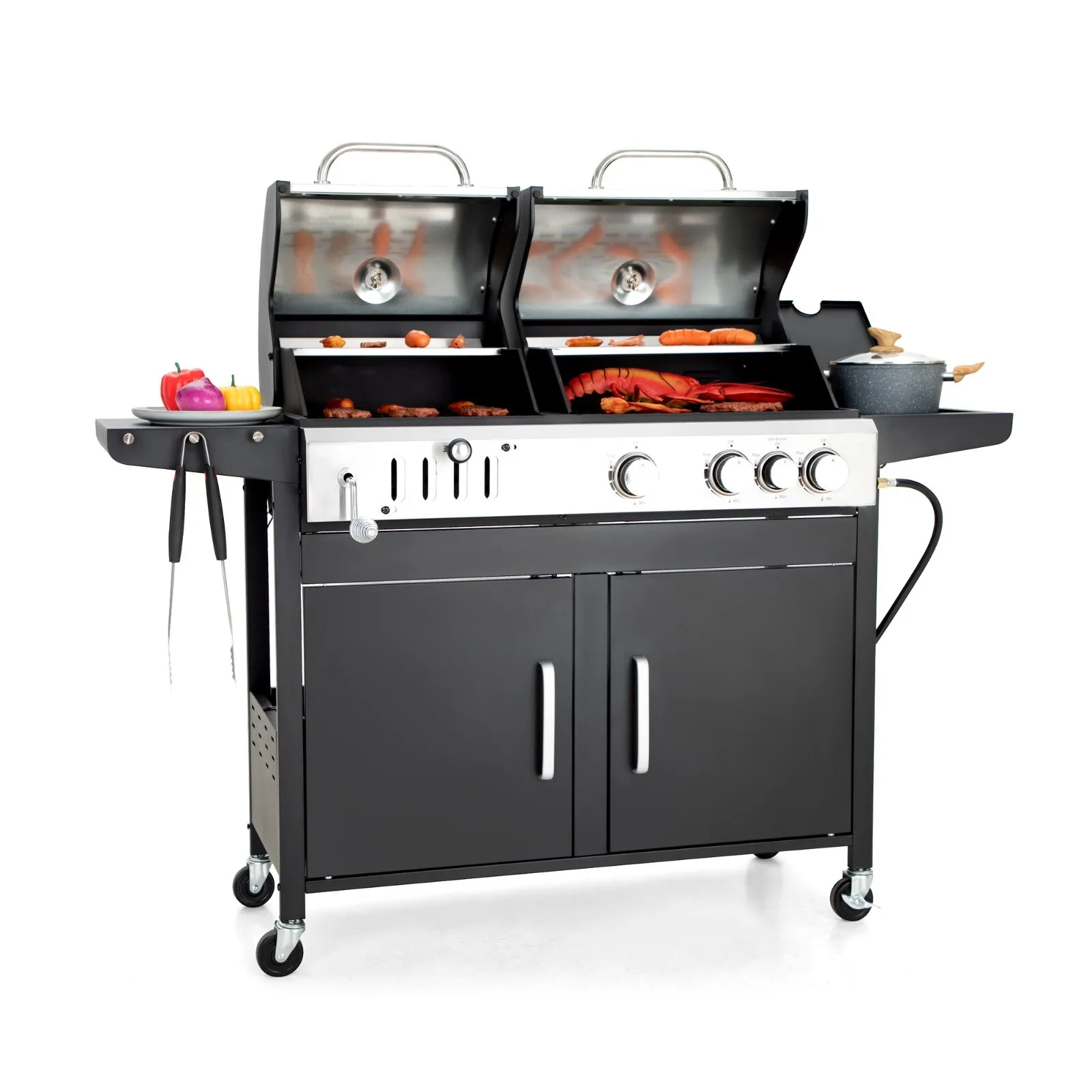 

Propane Gas Grill and Charcoal Grill Combo Dual Fuel BBQ Grill for Outdoor
