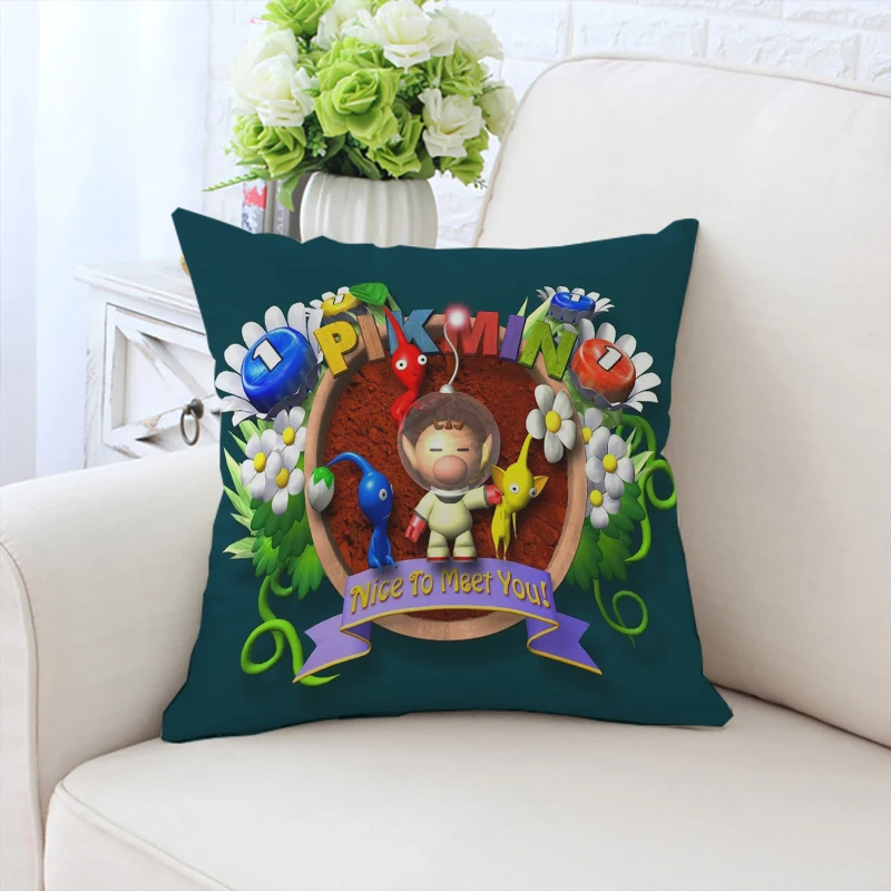 

Pillow case anime cute P-Pikmin custom double-sided printed sofa cushion cover for children's room headboard cushion 45x45cm