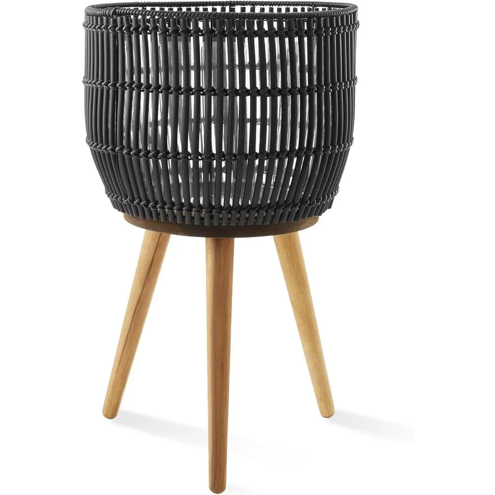 

Indoor Planter with Wooden Stand, Black Floor Planter, Large Pot Cover for Houseplants and Trees
