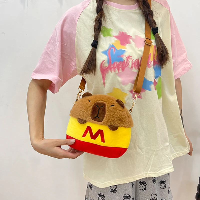 1PC Cute Girls Key Bag New Large Capacity Capybara Plush Diagonal Cross Bag Cartoon Casual Guinea Pig Shoulder Bag