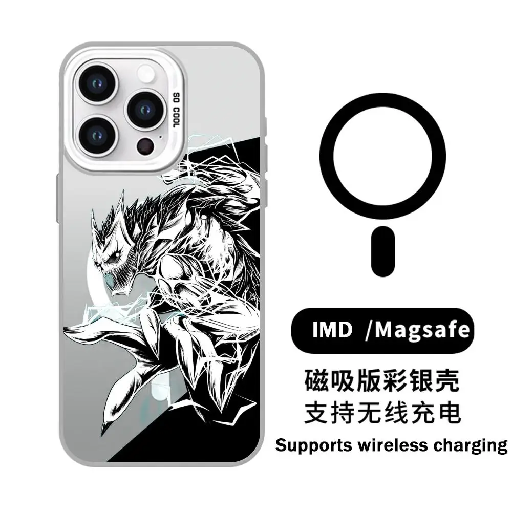 كايجو لا. 8 kafka Soshiro Hoshina جراب هاتف أبيض مغناطيسي IMD ملون فضي لهاتف iPhone 16 15 14 13 12 11 Pro Max Plus e