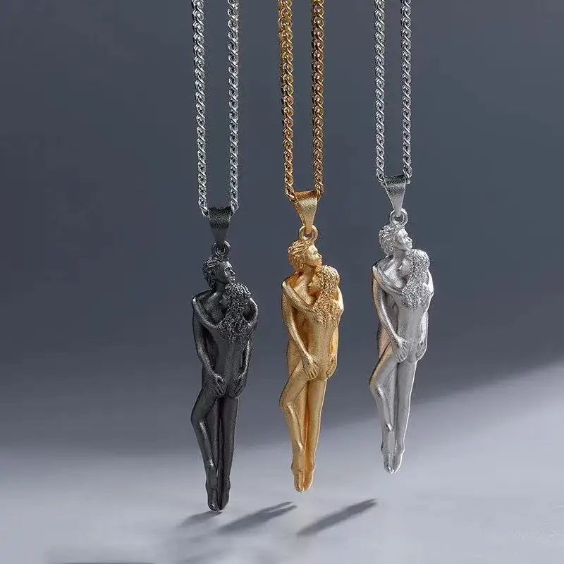 1pc Couple Pendant Necklace Men and Women Embrace Lovers Forever Together Wedding Necklaces Valentine's Day Jewelry Gift New