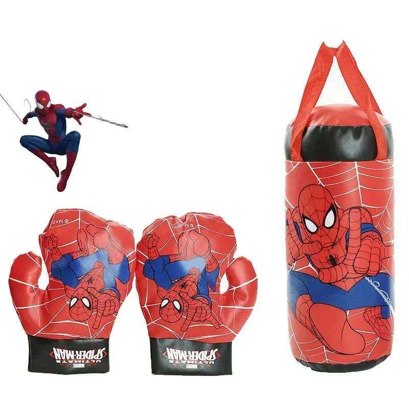 Disney Marvel Spiderman Figure Toy Gloves Sandbag Suit Boxing Spider Man Outdoor Sports Kids Toys Sand Bag Gloves Sets Kid Gifts