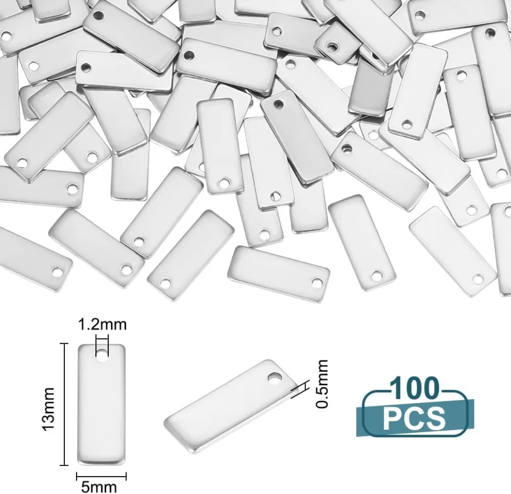 100 pçs retângulo de metal carimbo etiqueta em branco 13mm aço inoxidável encantos em branco etiqueta nome pequenos pingentes em branco encantos fazendo kit