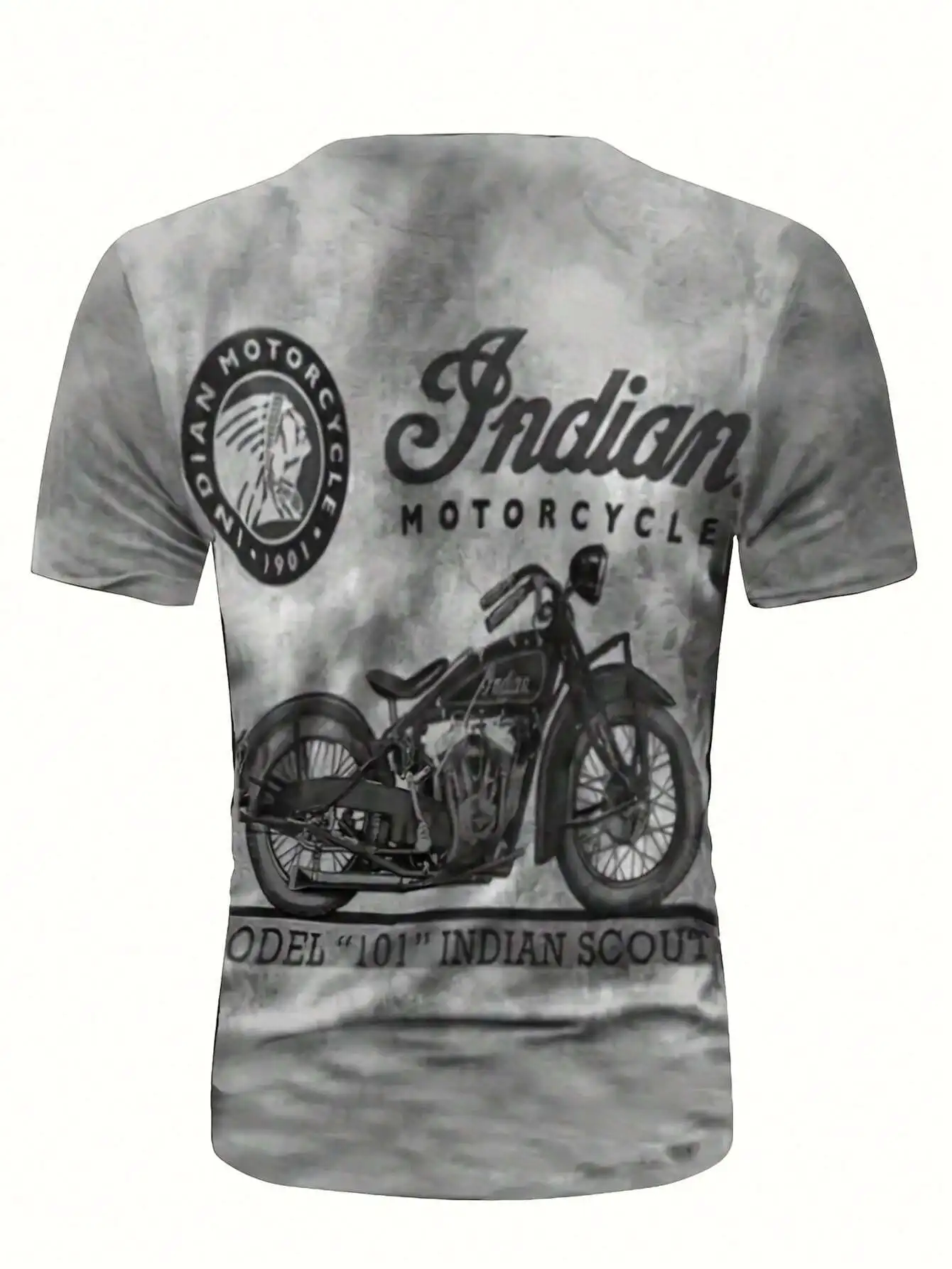 Men Motorcycle & Letter Printed Round Neck Short Sleeve Casual T-Shirt For Summer Plasma Cnc plasma