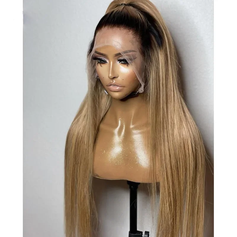 Long Ombre 613 Blond Soft 180Density 26InchGlueless Straight Lace Front Wig For Black Women With Baby Hair Preplucked Daily