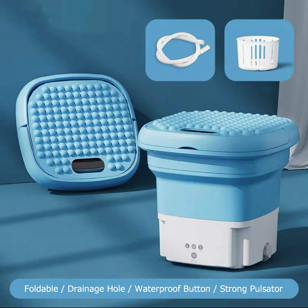 Portable Washing Machine Household Folding Ultrasonic Washing Machines Elution Dual Purpose Imitation Hand Wash with Drain Hole