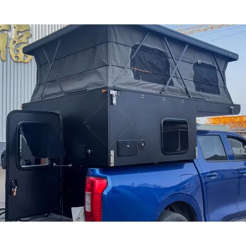 Adventure Ready Pickup Truck Camper Shell with Expandable Tent Room for Overlanding Road Trips and Outdoor Living