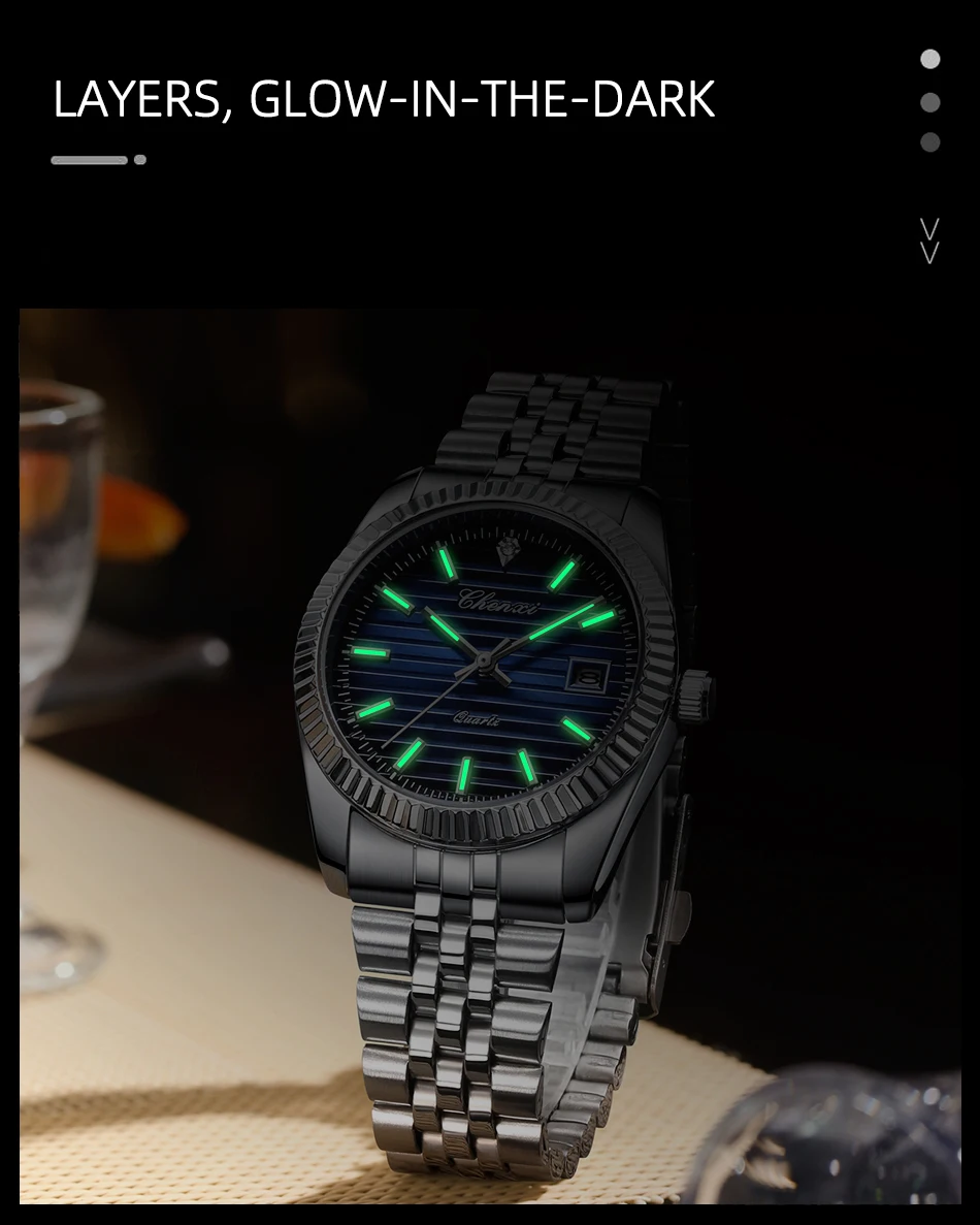 CHENXI 004D Männer Quarz Uhren Luxus Edelstahl Wasserdicht Leucht Datum Casual Armbanduhr für Männer – Detail 11