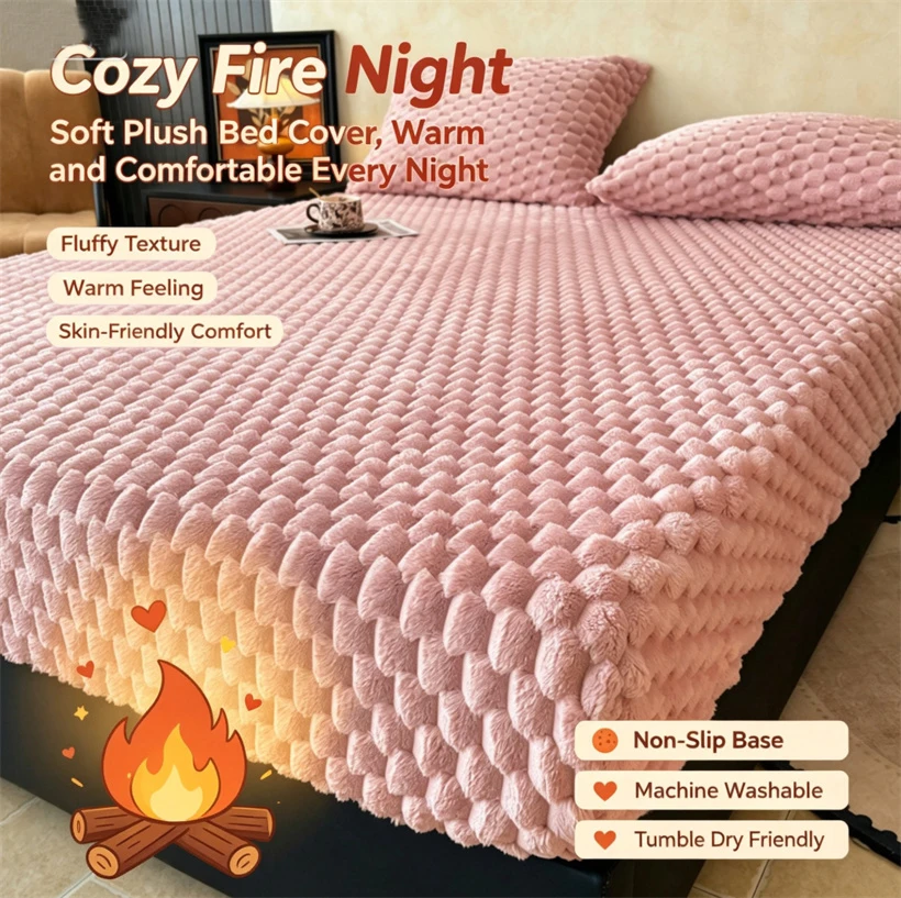 Bubble Fleece Warm Fitted Sheet Plush Mattress Cover Non Slip Elastic Band Bed Sheet Velvet Mattress Protector Queen King Size