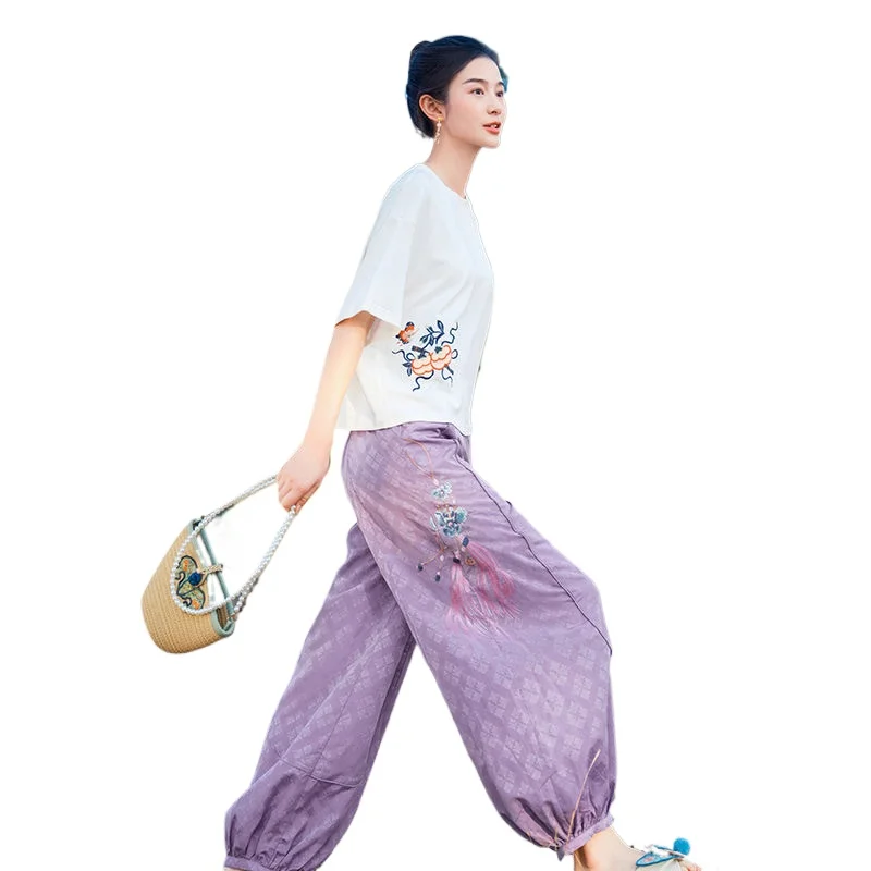 Embroidered Bloomers 2024 Summer Slacks for Women