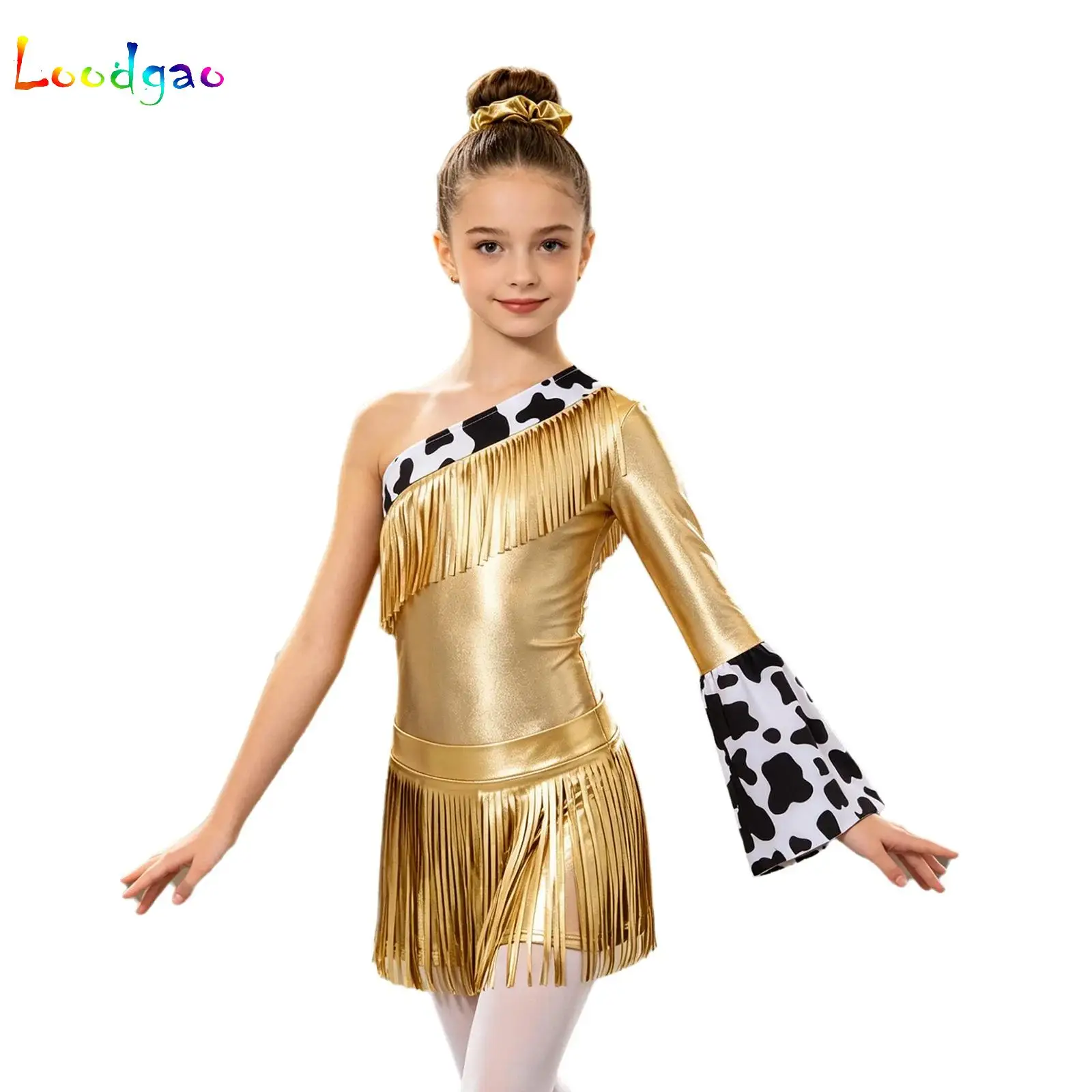 

Cowgirl Costume Children's Western Cowboy Outfit Cow Bodysuit Fringed Metallic Ballet Dance Leotard Kids Girls Jazz Jumpsuit