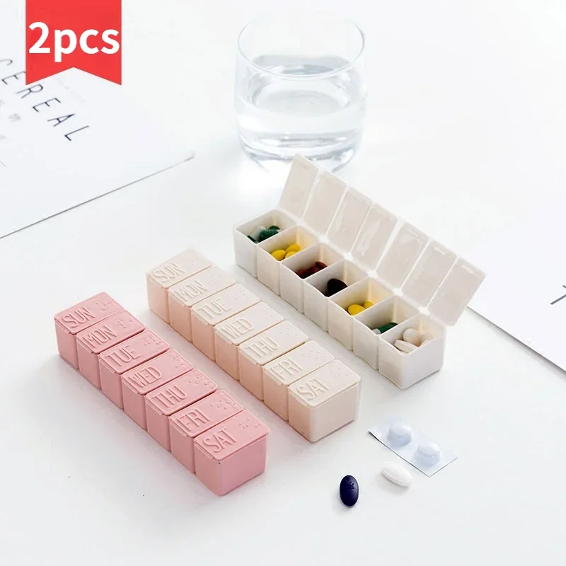 

2Pcs/Set Travel Pill Box Holder Weekly Medicine Storage Organizer Container Drug Tablet Dispenser Independent Lattice Pill Case