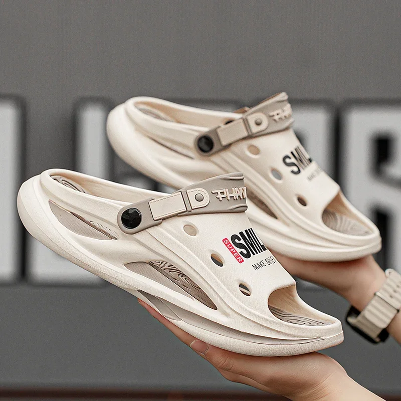 2025 الصيف الرجال نِعال تدليك الجانبين داخلي في الهواء الطلق الصنادل الشاطئ حذاء كاجوال لينة وحيد الشرائح الرجال الوجه يتخبط الصنادل الرجالية #2