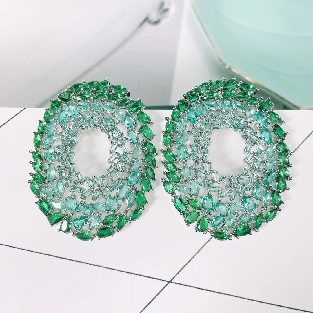 

European and American Fashionable Three-dimensional Gradient Color Geometric Circle Earring Micro Inlaid Zircon Women's Earrings