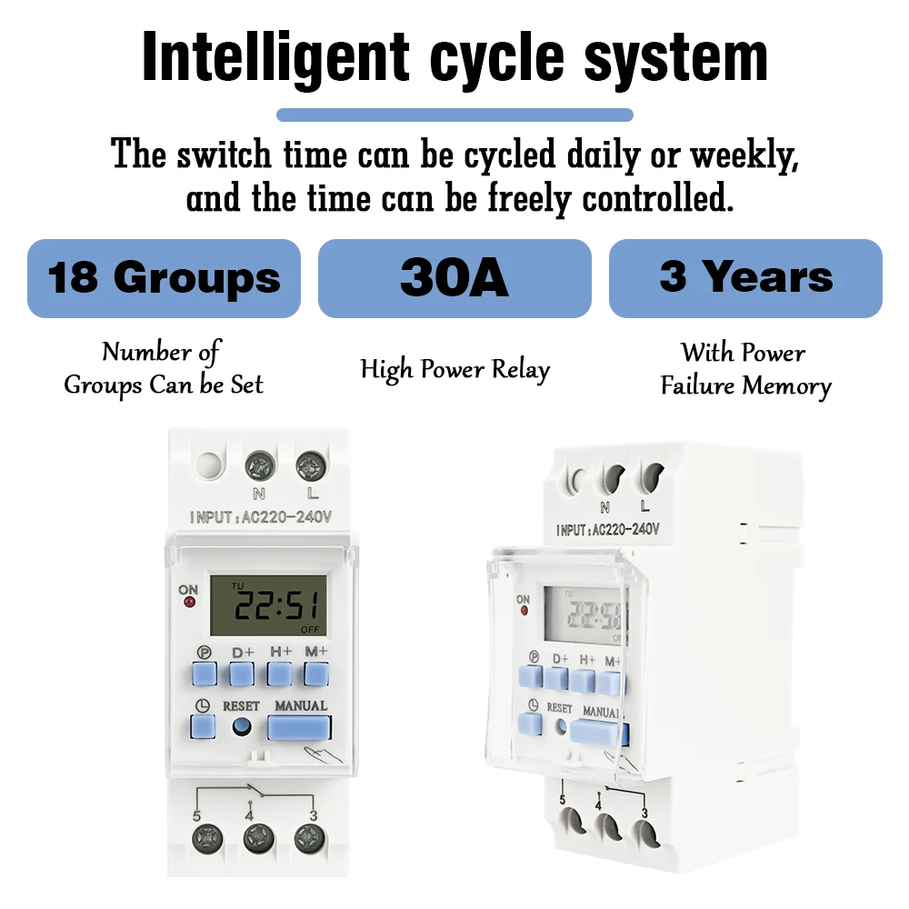 THC15A New type Din Rail 2 wire Weekly 7 Days Programmable Digital TIME SWITCH Relay Timer Control AC 220V 230V 12V 24V 48V 16A