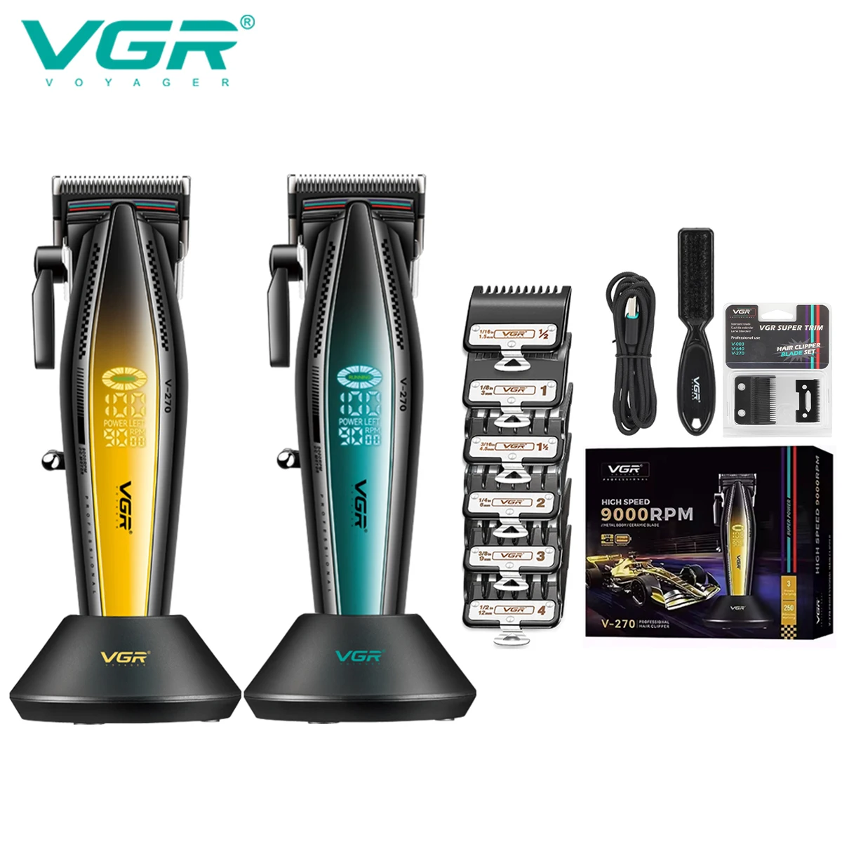 VGR 270 Professional Hair Clipper Set Hair Salon Household Electric Hair Clipper Metal Mech Wind Alloy Blade 9000 RPM Hair Trimm