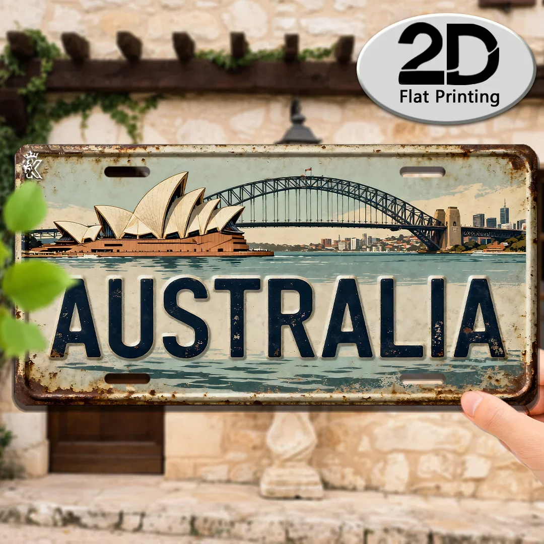 2D Flat 1pc Australia Aluminum Decorative Wall Sign 2D Printing Plaque for Yard Bedroom Club Decoration