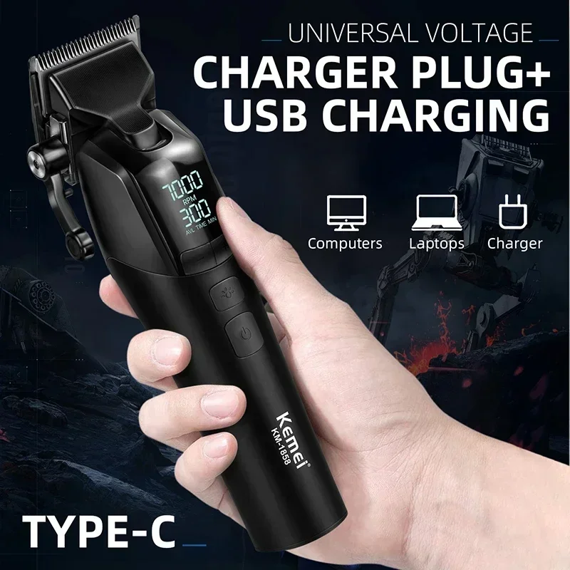 KEMEI 1858 DLC Blade Electric Hair Clipper Professional Barber Hair Trimmer Usb Rechargeable Men Beard Hair Cutting Machine