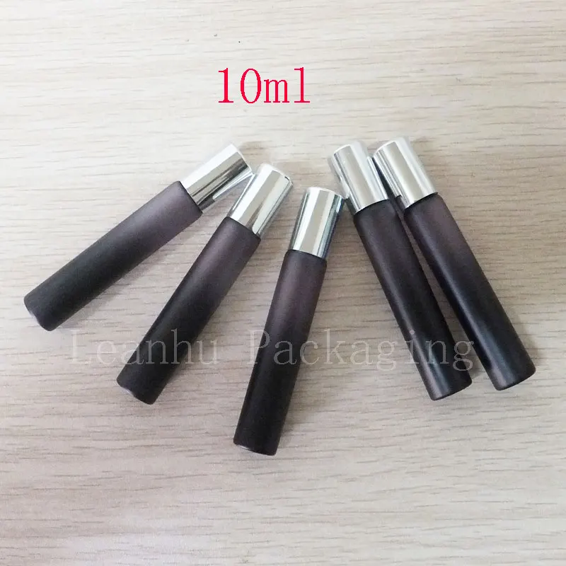 10ml X 50pcs Black Purple Roll On Glass Bottle Silver Top 10CC Essential Oil Roller Container Perfumes Sample Roll-On Glass Vial