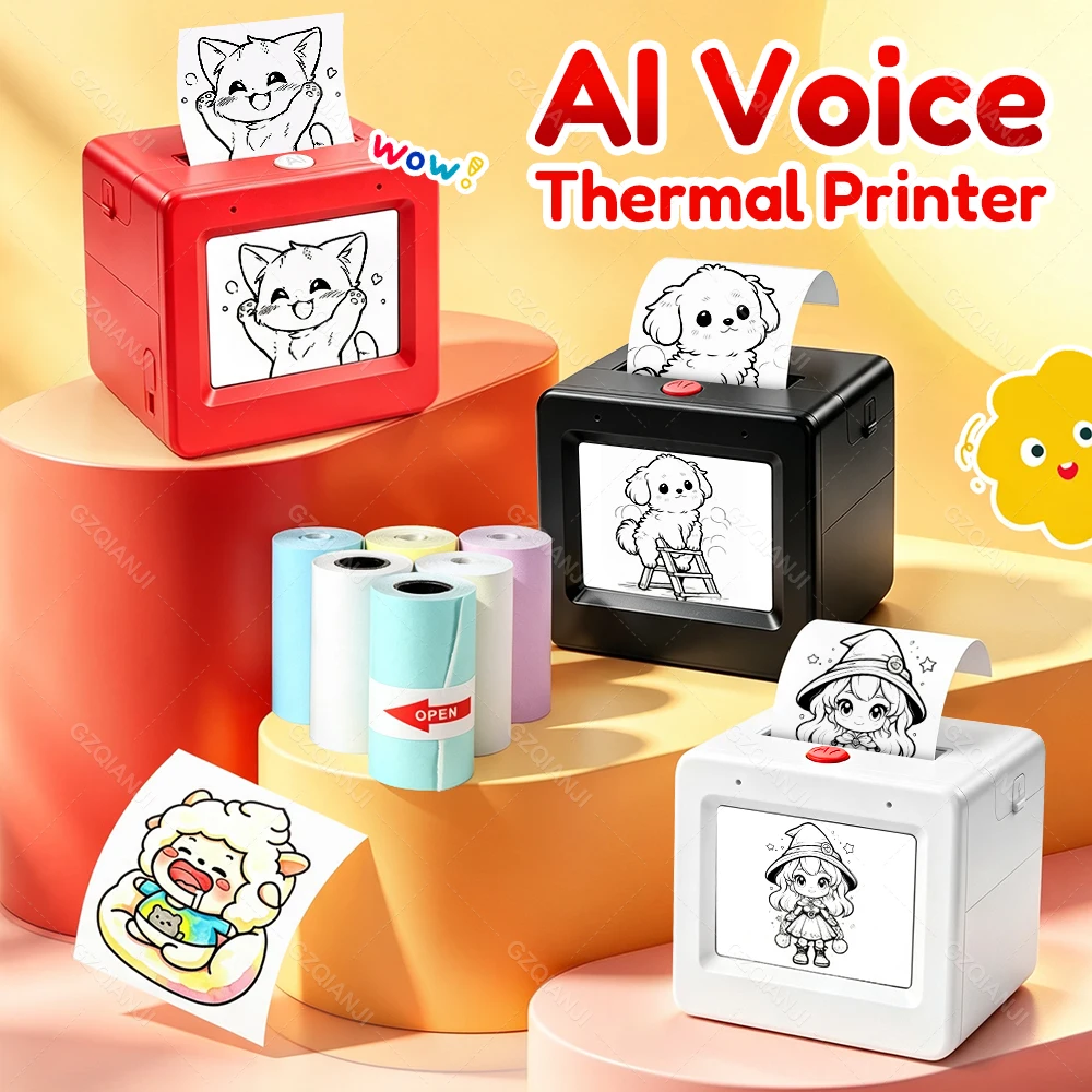 Stampante Termica Intelligente con AI e Controllo Vocale! Dispositivo di Stampa Foto e Adesivi Bluetooth Portatile da 58mm, Stampa Divertente con Cart