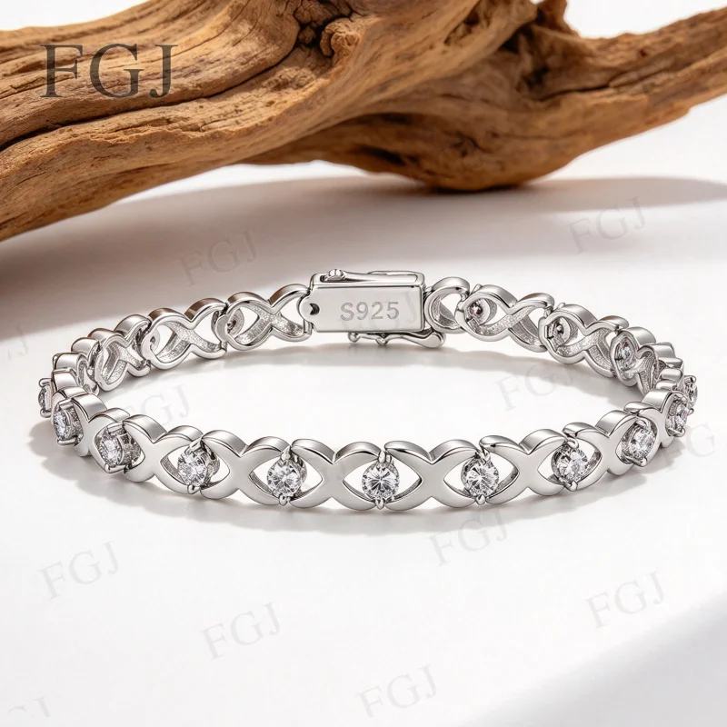 Damen Moissanit-Armband 925 Sterling Silber Infinity-Link-Design Armband Feiner Schmuck Geschenk für Sie Hochzeit Geburtstag Party – Detail 8