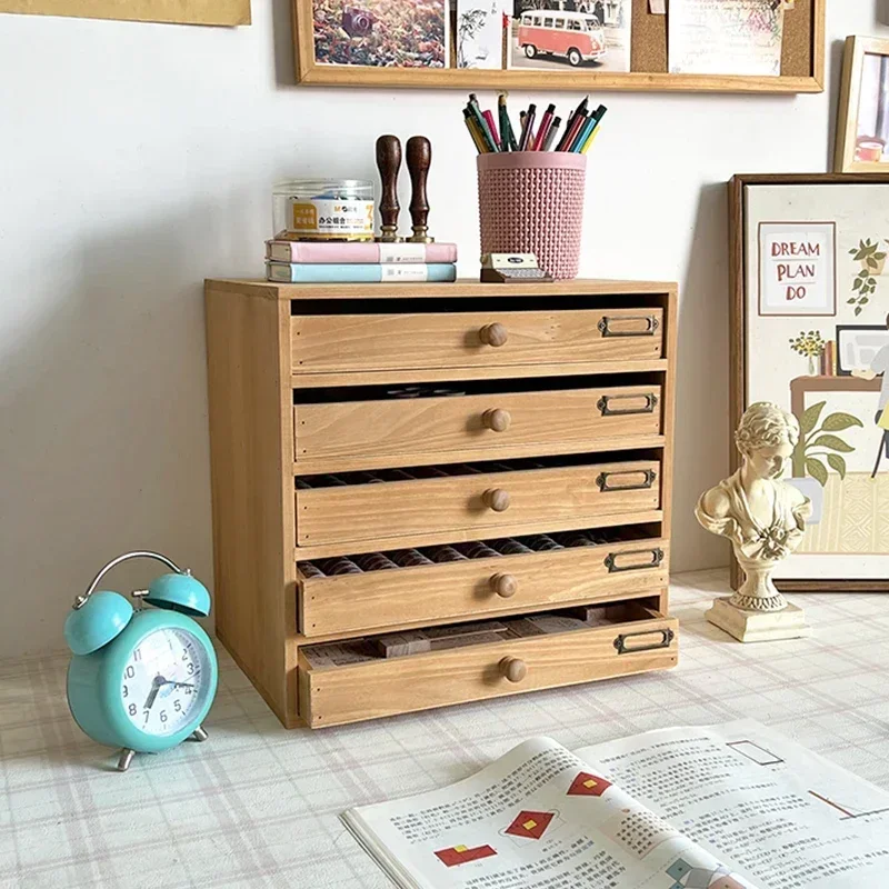 

Discount! Wooden A4 File Cabinet Multi-Tier Classification Office Organizer Retro Style Desk Storage Drawer Unit Desk Accessory