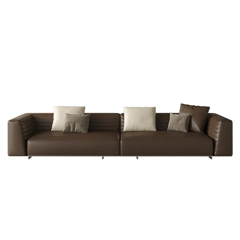 Italian minimalist leather sofa, first-layer cowhide living room large apartment combination luxury sofa