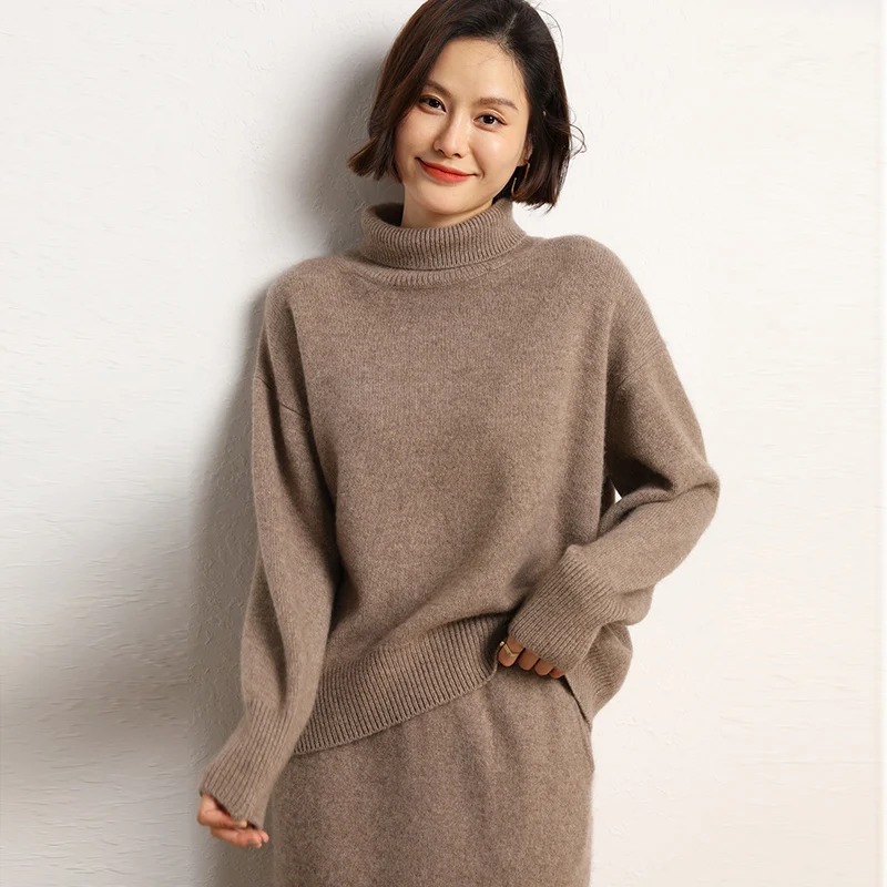 2022 Hot Sale Winter Women\'s 100% Pure Cashmere Sweater Turtleneck High Quality Soft Female Loose Thickened Knitted Pullover