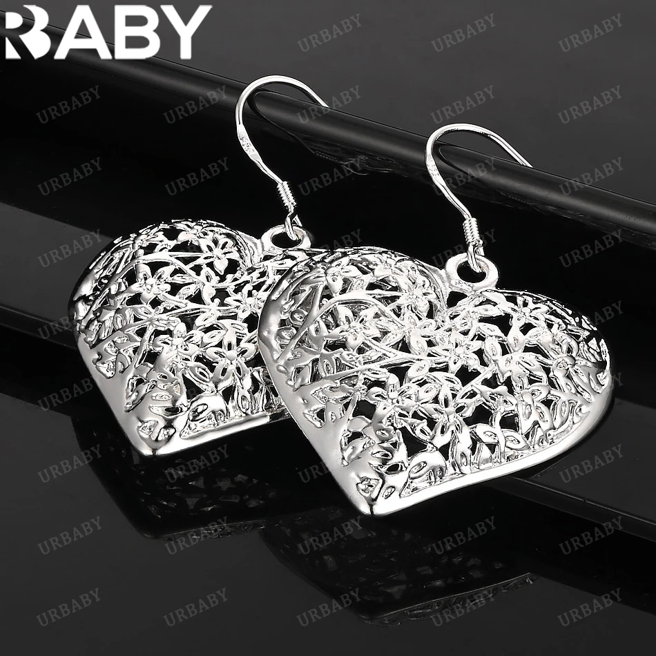 

URBABY 925 Sterling Silver Earrings Hollow Heart Drop Earrings Jewelry Fashion Party and Daily Wear