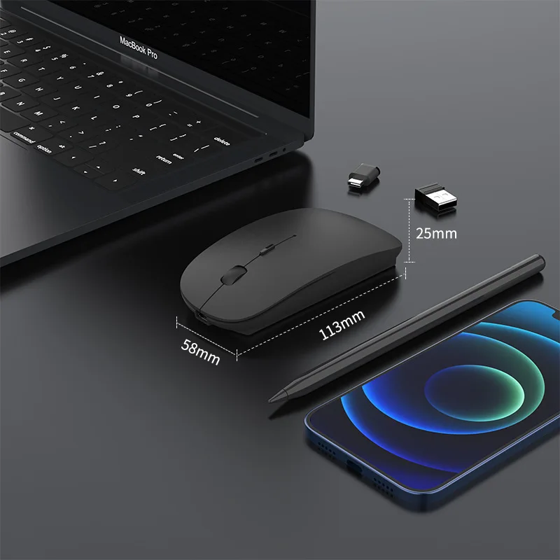 ماوس لاسلكي جديد من النوع c للشحن + USB جهاز استقبال مزدوج كتم تصميم مريح 1000/1200/1600 ثلاثة سرعات DPI