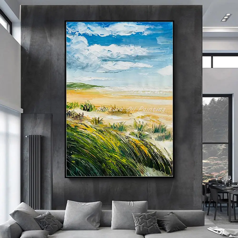 

Mintura Hand-Painted Oil Paintings on Canvas Handmade Beautiful Seaside View Wall Art for Living Room Modern Hotel Decor Artwork