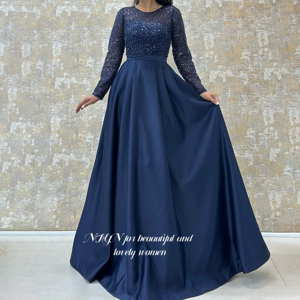 

NFYN A Line Formal Gown O Neck Prom Dress Long Sleeve Princess Dress Evening Gowns for Women حزب فساتين Customized
