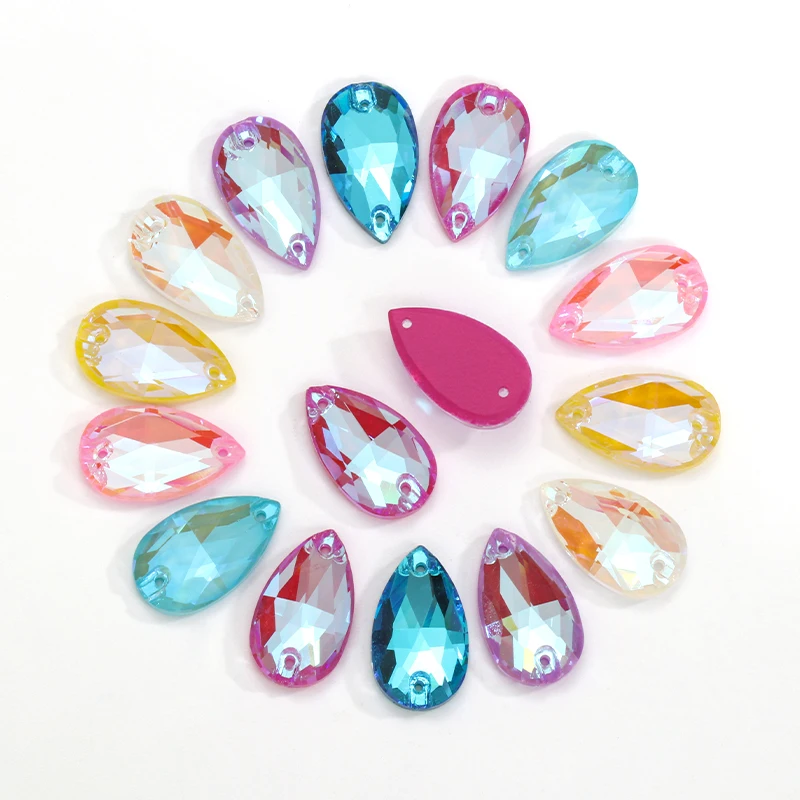 10pcs/Pack 11x18mm Colorful Flatback Teardrop Shape Crystal Beeds Sew on Rhinestones For Dress Garment Decoration Strass