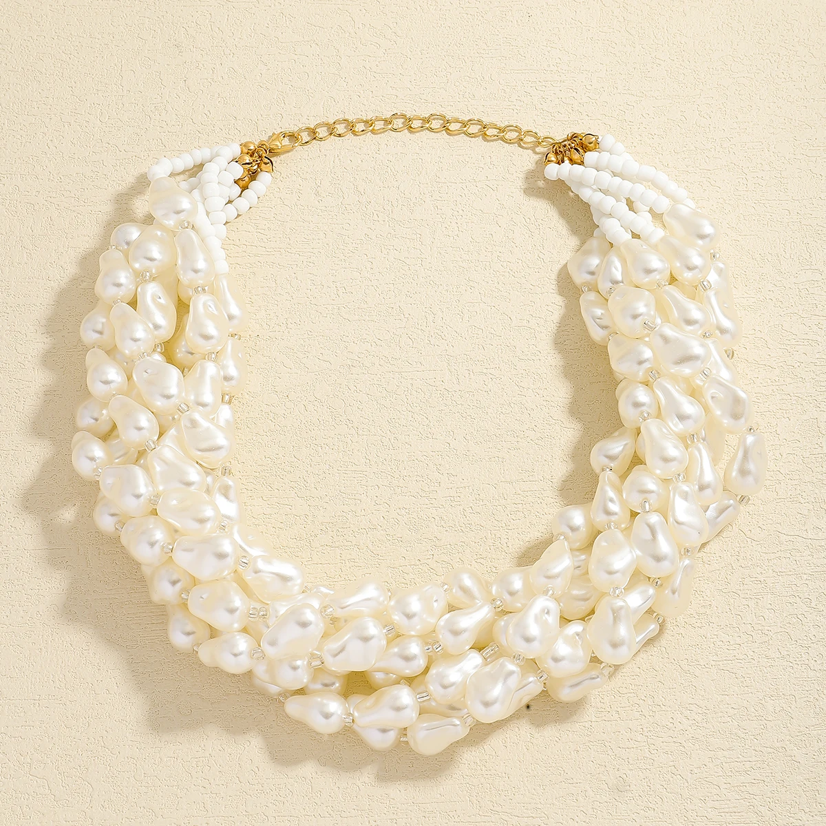 Exaggerated Elegent Multilayer Faux Pearl Crystal Necklace Women\'s Long Pearl Handmade Accessory