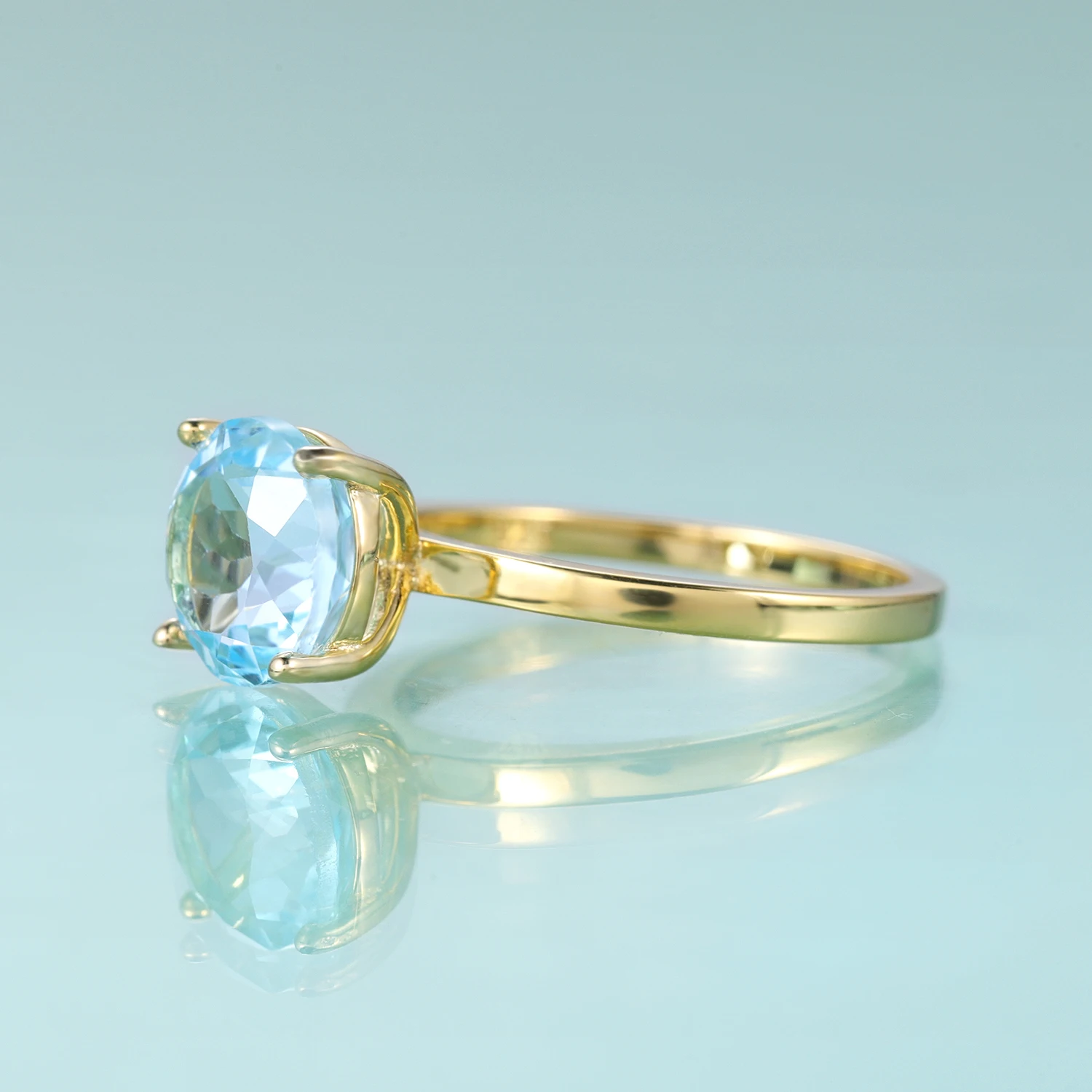GEM\'S BALLET Round Sky Blue Topaz Four Prong Solitaire Engagement Rings 925 Sterling Silver Anniversary Promise Gift Ring