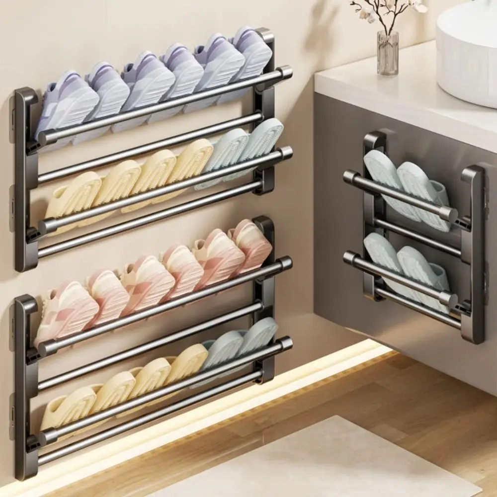 

Неперфорированная простая полка для обуви, многослойная складная настенная полка, дренажная полка для тапочек для ванной комнаты, домашнее хранение