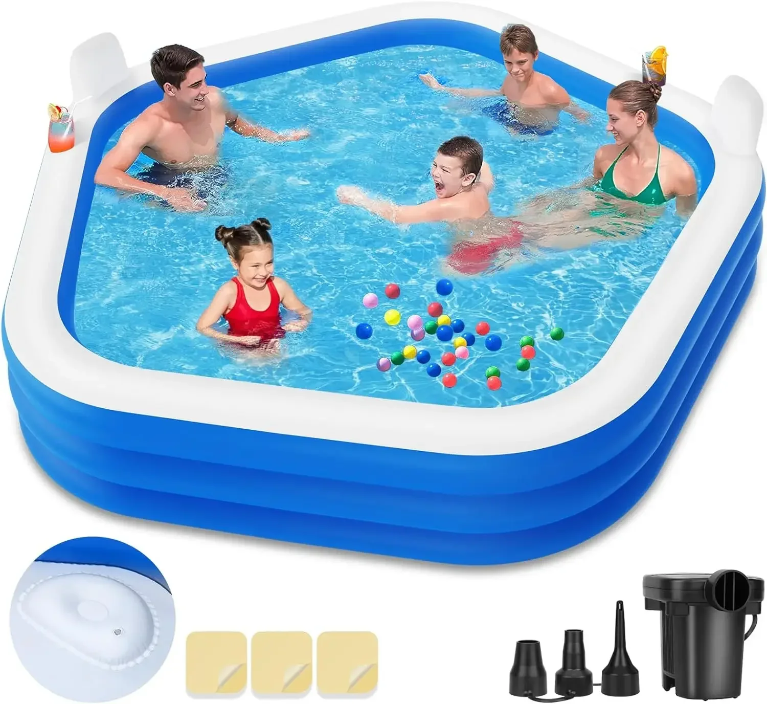 Inflatable Swimming Pool with Pump, Oversized Thickened Blow-Up Pool for Kids, Family, Pools for Outdoor, Backyard, Indoor