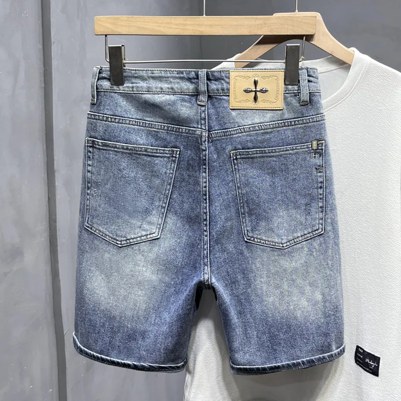Elastic soft denim shorts men's fashionable high-end trendy scratch casual all-match Street summer thin cropped pants