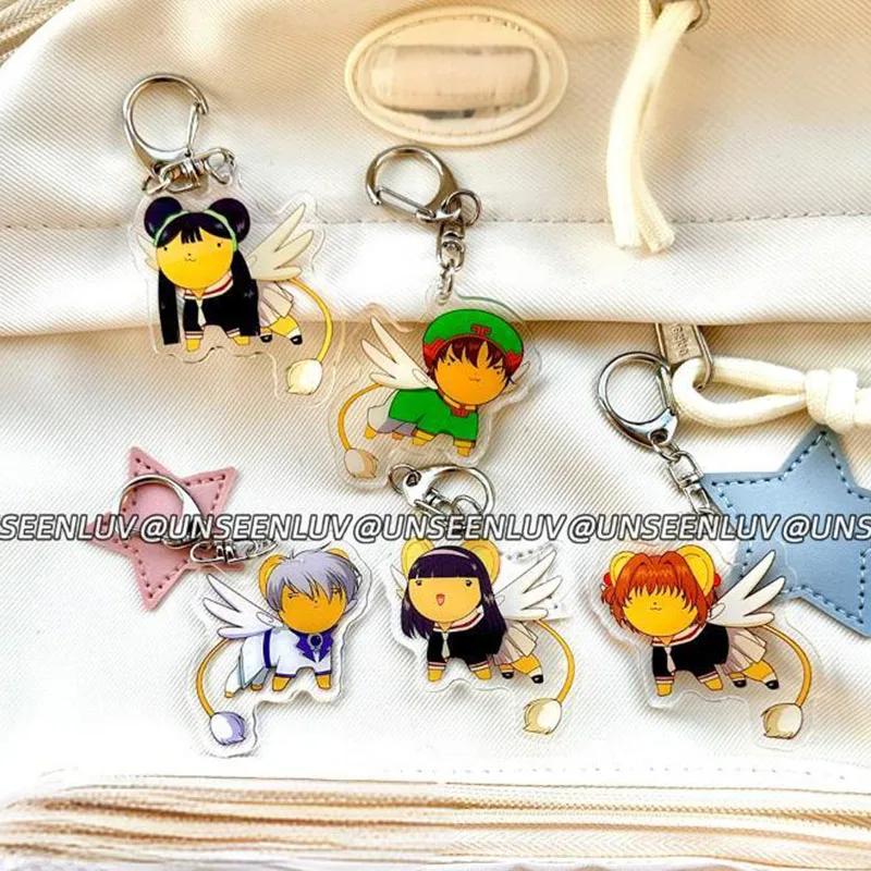 Anime Card Captor SAKURA CERBERUS LI SYAORAN Cosplay Keychain 5 Pcs/Set Kawaii Acrylic Keyring Key Chain Bag Accessories Prop