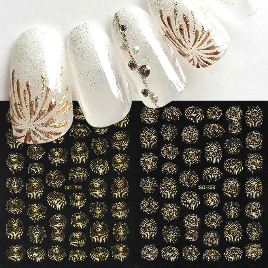 Autocollants holographiques pour Nail Art, feux d'artifice en fleurs, or, argent, rose, paillettes, décalcomanies japonaises, décoration de manucure, 5 pièces