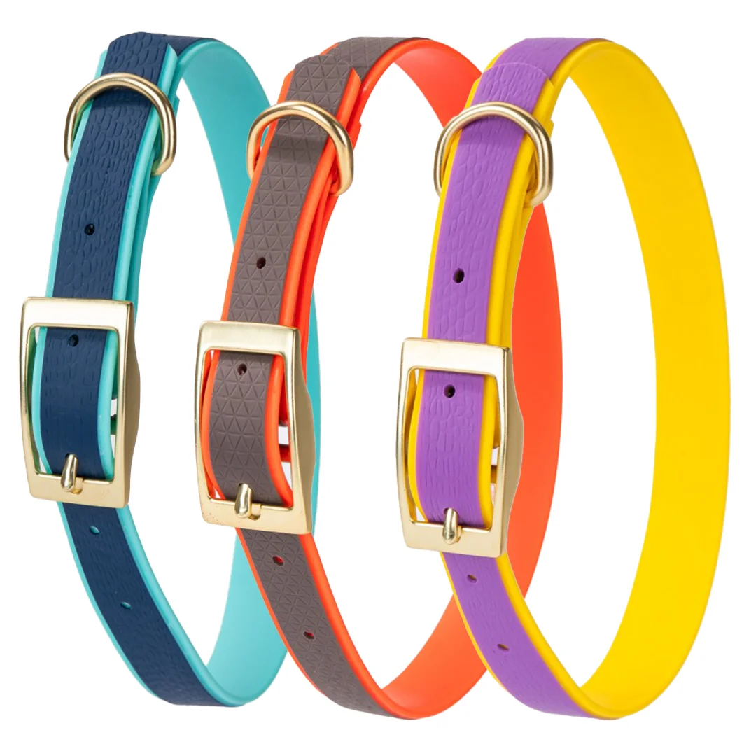 Waterproof PVC Dog Collar Gold Metal Pin Buckle Adjustable Pet Neck Collar 3 Sizes For Small Medium Large Dogs Daily Walking